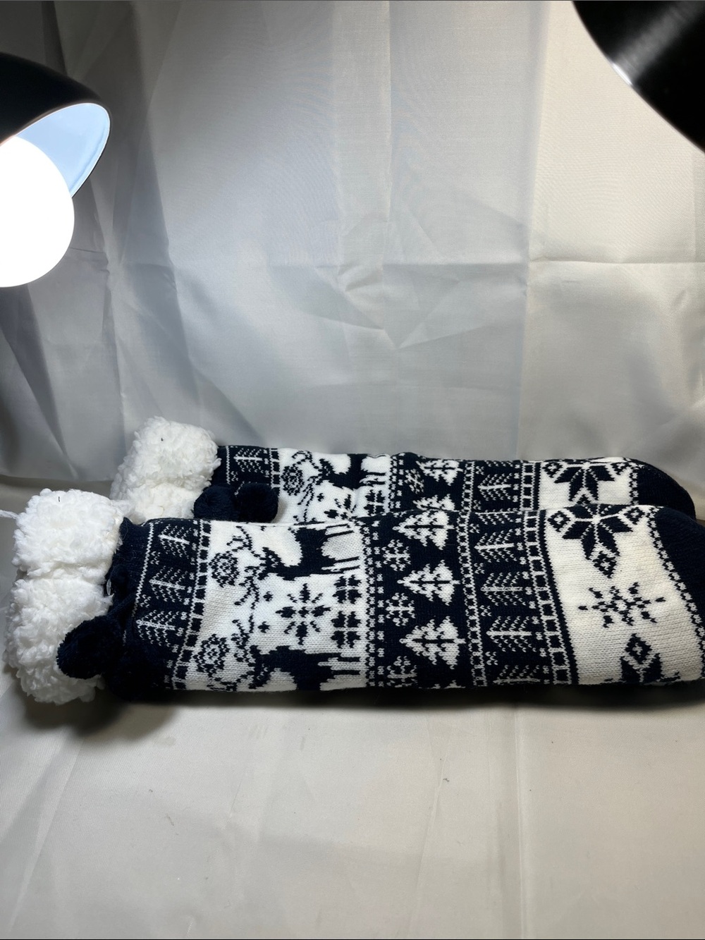 Cozy Winter Reindeer Crew Socks - Navy & White